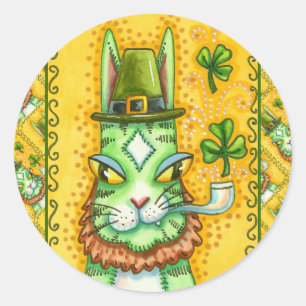 STICKER ROND HISS N'FITZ LEPRECHAUN, ST. CHAT AMUSANT DE LA JOU