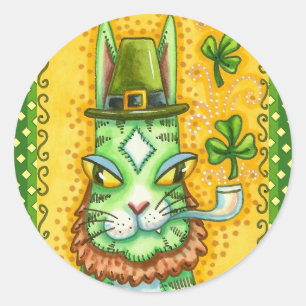 STICKER ROND HISS N'FITZ LEPRECHAUN, ST. CHAT AMUSANT DE LA JOU