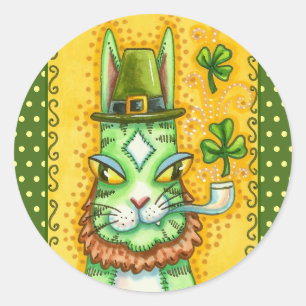 STICKER ROND HISS N'FITZ LEPRECHAUN, ST. CHAT AMUSANT DE LA JOU