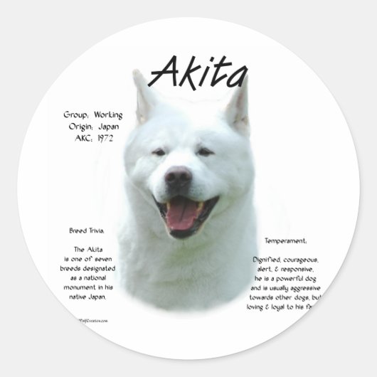 Sticker Rond Histoire blanche d'Akita (Devant)