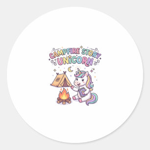 Sticker Rond Histoire de feu de camp licorne Licorne charmante 
