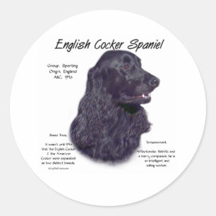 Sticker Rond Histoire du Cocker Spaniel Anglais noir