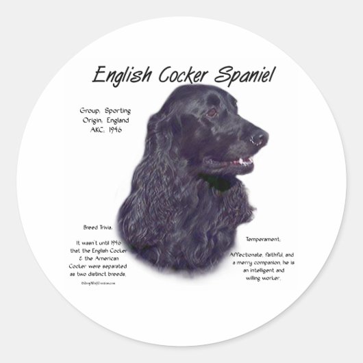 Sticker Rond Histoire du Cocker Spaniel Anglais noir (Devant)