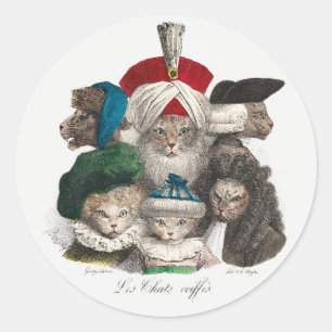 Sticker Rond Histoire vintage Cat Ancêtres Historique Funny Cat