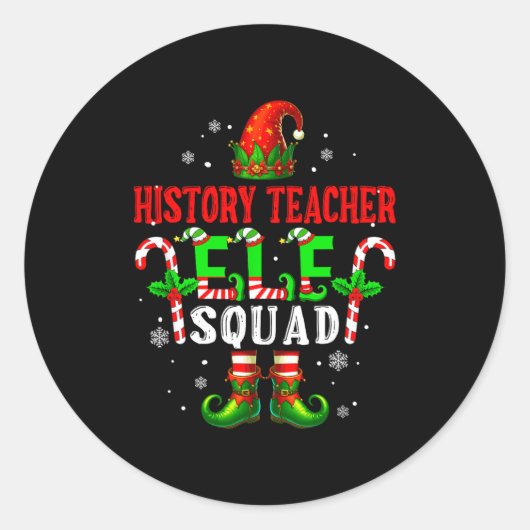 Sticker Rond History Teacher Elf Squad Xmas Elf Hat Scute Ss Cu (Devant)