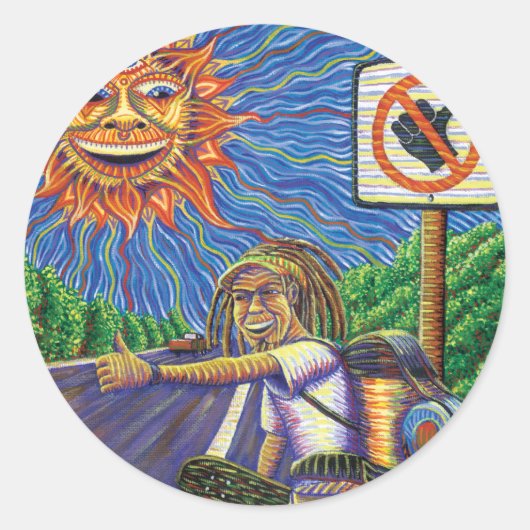 Sticker Rond Hitchiking Hobo (Devant)