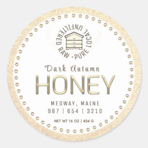 Sticker Rond Hive Miel Or Texte 3D Ruche Locale