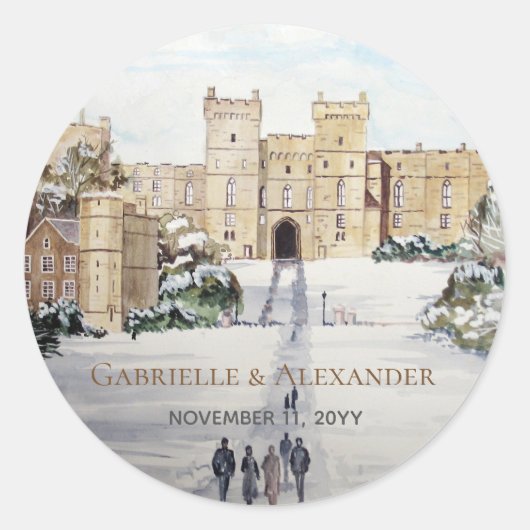 Sticker Rond Hiver à Windsor Castle Painting Mariage (Devant)