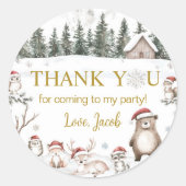 Sticker Rond Hiver Animaux des bois Anniversaire (Devant)