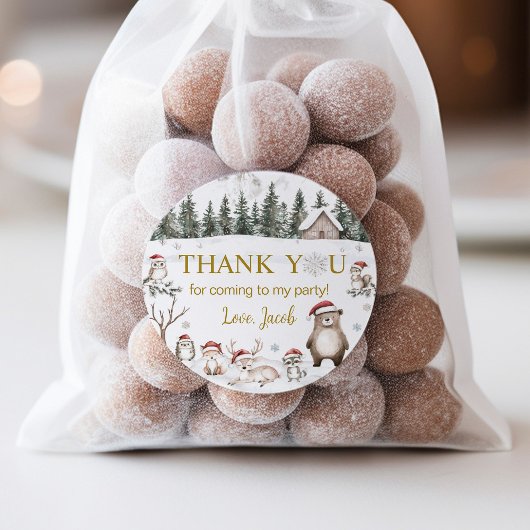 Sticker Rond Hiver Animaux des bois Anniversaire