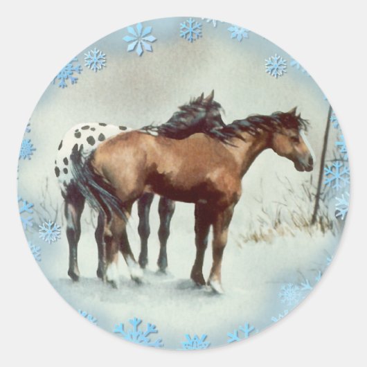 Sticker Rond HIVER APPALOOSA & FLAKES DE NEIGE par SHARON SHARP (Devant)