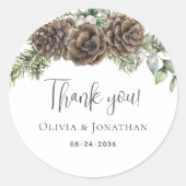 Sticker Rond Hiver Aquarelle Pine Cône Mariage Merci (Devant)