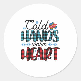 Sticker Rond Hiver Art Froid Mains Coeur Chaud