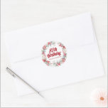 Sticker Rond Hiver Berry Wreath 80th Birthday Envelope Seal<br><div class="desc">Un sceau d'enveloppe magnifique et élégant conçu spécialement pour une fête de 80e anniversaire. Il présente une couronne d'aquarelle de baies rouges nichée dans un feuillage vert sauge. Le 80e anniversaire est écrit dans un script en gras. Une ligne ci-dessous vous permet d'ajouter le nom du célébrant de l'anniversaire ou...</div>