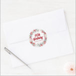 Sticker Rond Hiver Berry Wreath 90th Birthday Envelope Seal<br><div class="desc">Un sceau d'enveloppe magnifique et élégant conçu spécialement pour une fête de 90e anniversaire. Il présente une couronne d'aquarelle de baies rouges nichée dans un feuillage vert sauge. Le 90ème anniversaire est écrit en gras. Une ligne ci-dessous vous permet d'ajouter le nom du célébrant de l'anniversaire ou une autre phrase....</div>