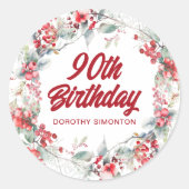 Sticker Rond Hiver Berry Wreath 90th Birthday Envelope Seal (Devant)
