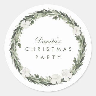 Sticker Rond Hiver Blanc Vert Noël Wreath Personnalisé