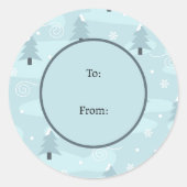 Sticker Rond Hiver Bleu Arbres neige Pastel Noël (Devant)