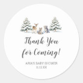 Sticker Rond Hiver Bois Animaux Baby shower Favoriser (Devant)