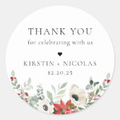 Sticker Rond Hiver Botanique Floral Mariage Merci (Devant)