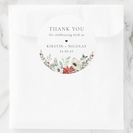 Sticker Rond Hiver Botanique Floral Mariage Merci (Sac)