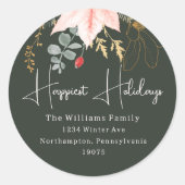 Sticker Rond Hiver Floral Happidays Enveloppe Phoques (Devant)