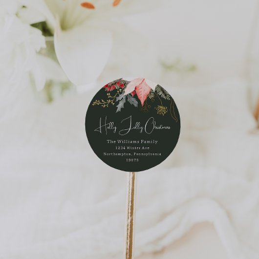 Sticker Rond Hiver Floral Holly Jolly Enveloppe de Noël Phoques