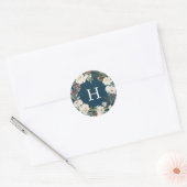Sticker Rond Hiver Floral Wreath Marine Monogram Holiday (Enveloppe)