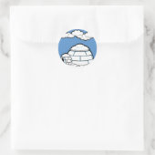 STICKER ROND HIVER IGLOO NEIGE BLEU SKY WHITE CLOUDS CARTOON (Sac)