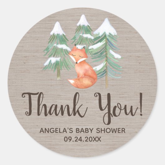 Sticker Rond Hiver Le renard boisé Merci Favoriser (Devant)