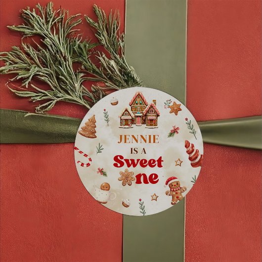 Sticker Rond Hiver Maison pain d'épices Noël 1er anniversaire