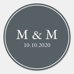 Sticker Rond Hiver mystique   Monogramme classique Mariage