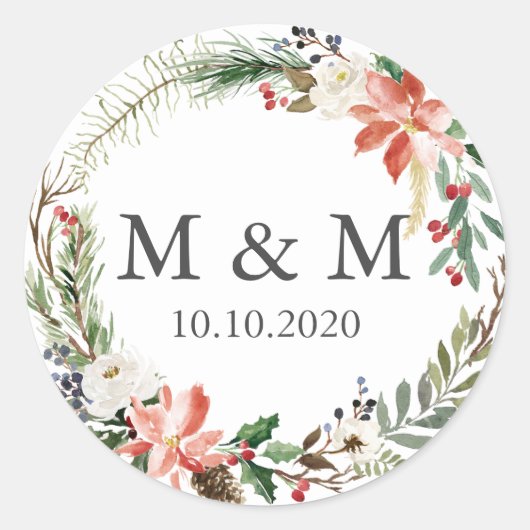 Sticker Rond Hiver mystique | Monogramme de couronne Mariage (Devant)