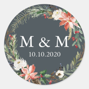 Sticker Rond Hiver mystique Monogramme de couronne Mariage