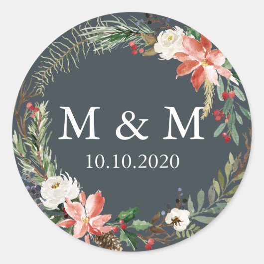 Sticker Rond Hiver mystique | Monogramme de couronne Mariage (Devant)
