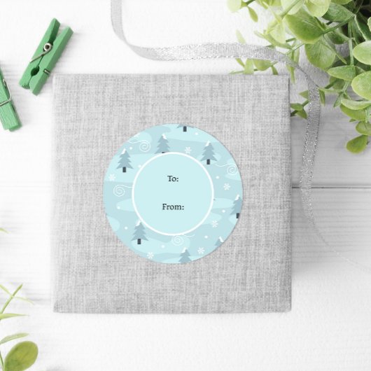 Sticker Rond Hiver Nature Arbres Bleus Flammes de neige Noël