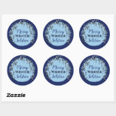 Sticker Rond Hiver neige Forêt Bleue Joyeux Solstice vacances (Feuille)