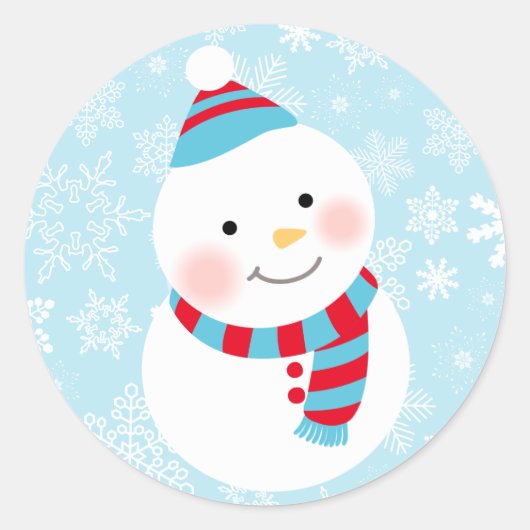 Sticker Rond Hiver ONE derland Anniversaire Blue et Red Snowman (Devant)