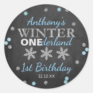 Sticker Rond Hiver ONE derland Chalkboard 1er anniversaire
