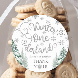 Sticker Rond Hiver ONE derland Neige Forêt d'hiver 1er annivers