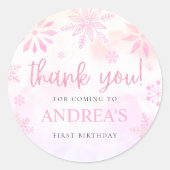 Sticker Rond Hiver ONE derland Parties scintillant rose Flocon  (Devant)