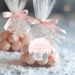 Sticker Rond Hiver ONE derland Snowman Girl Anniversaire rose