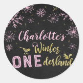 Sticker Rond Hiver Onederland Anniversaire Snowflakes (Devant)