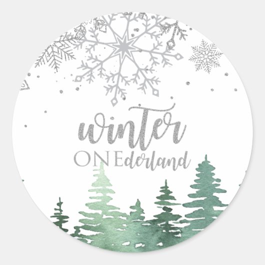 Sticker Rond Hiver Onederland Flèches et arbres en argent (Devant)