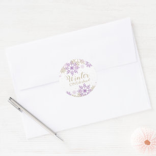 Sticker Rond Hiver Onederland flocon de neige violet et or