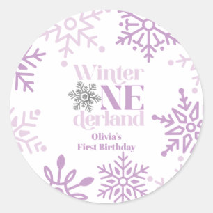 Sticker Rond Hiver Onederland Purple Flocon de neige 1er annive