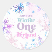 Sticker Rond Hiver Onederland Snowflakes Fille Neige Anniversai (Devant)