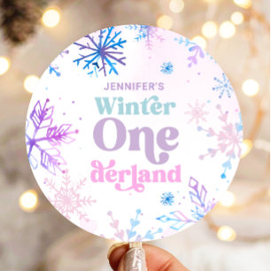 Sticker Rond Hiver Onederland Snowflakes Fille Neige Anniversai