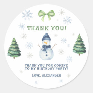Sticker Rond Hiver Onederland Snowman Anniversaire Merci