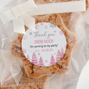 Sticker Rond Hiver Pink Snowflake Merci anniversaire